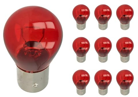 CARALL 10 Piezas Bombillas De Coche De 12V, Lámparas De Repuesto Para Coches Y Motocicletas (PR21W BAW15S 12V 21W RED)