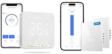 Meross Thermostat Connecté, 16A Thermostat pour Chauffage au Sol Électrique Compatible avec HomeKit & Interrupteur Volet Roulant Connecté (Fil Neutre REQUIS), Interrupteur de Rideau