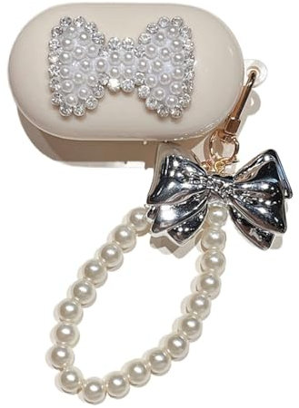 GULVQYF Cover for Samsung Galaxy Buds Plus (2020) /Galaxy Buds (2019),Cute Shiny Pearl Butterfly Pattern Design Earphone Case with Bling Pearl Bow Bracelet