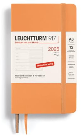 LEUCHTTURM1917 370530 Wochenkalender & Notizbuch Pocket (A6) 2025, Softcover, Apricot, Deutsch