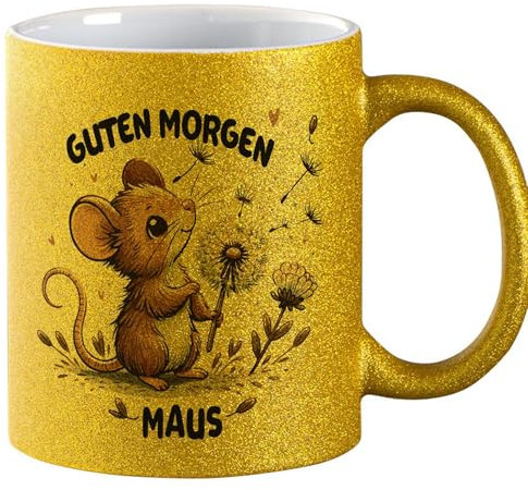 Huuraa Glitzer Kaffeetasse Guten Morgen Maus Geschenk 330ml Gold Guten Morgen Geschenkidee