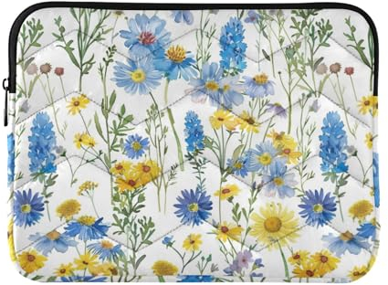 Laptop-Hülle für Laptop, 33-35,6 cm, coole Hülle für Laptop, Aquarell, Wildblumen, Gänseblümchen, Blau, Kornblumen, mit Reißverschluss, für Arbeit und Reise