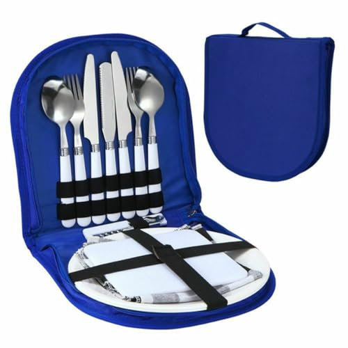 Camping Cutlery Set, Cutlery Set for 2, Portable Camping Crockery Sets with Storage Bag for Camping Picnic Hiking Travel (13 Pcs, Blue)