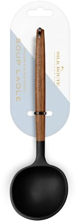 Silk Route Home Acacia Wood & Black Silicone Soup Ladle Kitchen Utensil