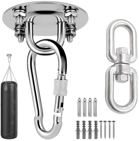 Gsrhzd Gancio Soffitto, Gancio Sacco Boxe, Ganci per Altalena in Acciaio Inossidabile 450KG Capacità Portante 360°Rotazione, Gancio Girevole Resistente per Sedia Sospesa Altalena Yoga Sacco da Boxe