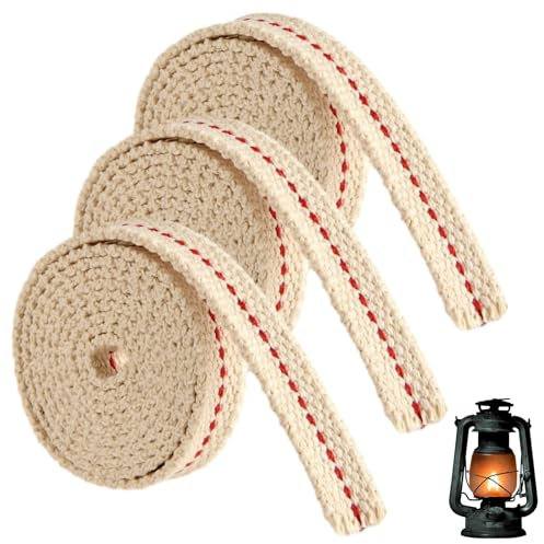 CIATBYYJ 3 Roll 1m Docht für Öllampen,13mm Flacher Baumwolle Öllampendocht,Docht für Petroleumlampen,Lampendocht,Gartenfackel Ersatzdocht
