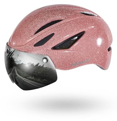 Odoland Bike Helmet - Adult Bicycle Helmet with Detachable Magnetic Goggles Visor - Mountain Road Cycling Certified Lightweight Helmet Adjustable for Men Women Pink