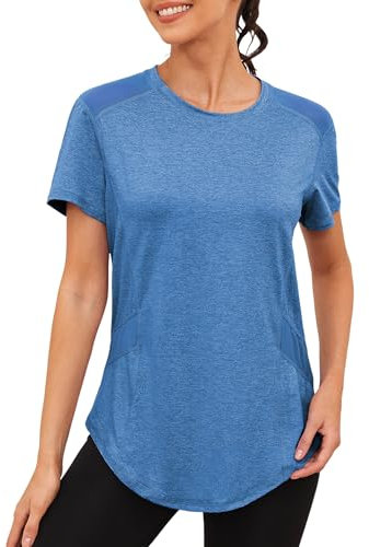 Gyabnw Gym Top Women Yoga Running Workout Tops Sports Tshirt Short Sleeve Clothes Pilates Active Wear Blue