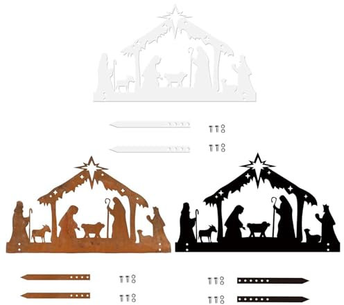 Vibhgtf Weihnachtskrippen-Silhouette aus Metall – Weihnachtskrippe für den Außenbereich | Wetterfestes Krippenset für Weihnachtsdekoration, wasserdichte Weihnachtsdekoration für Hof, Garten,