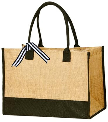 volumoon Borsa Juta, Tote Bag Shopper, Borsa per Spesa Portatile, Borsa Spaziosa ed Elegante, Multiuso, Grande Borsa Spesa Riutilizzabile per Donna, Compleanno, Spiaggia 43 x 30 x 20 CM (B)