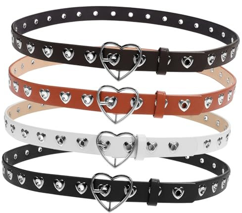 GLSTOY 4pcs Women's Elastic Jeans Belts Heart Buckle Fashion Leather Belt Straps for Girls Adjustable Waist for Women