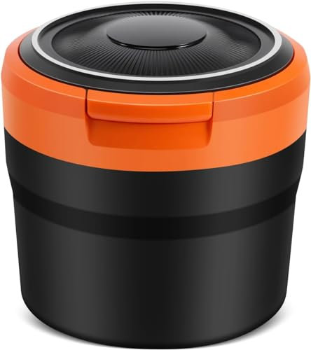 ZhangXD Aschenbecher mit Deckel für VW Golf 7 2015-2021, Rauchfreien Aschenbecher Tragbare Aschenbecher für Auto Autoaschenbecher mit Licht,Orange/B