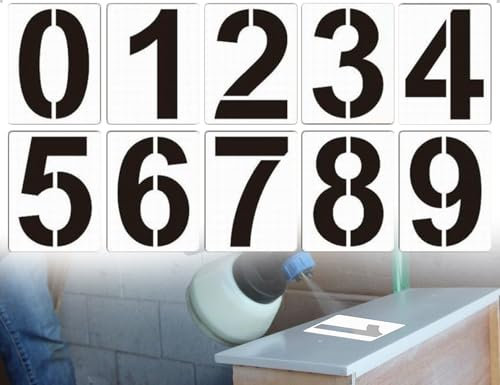 ZoeTekway 10 pezzi di stencil numerici, riutilizzabili, grandi stencil numerici 0-9, per contrassegnare posti auto in garage, numeri civici, cassette postali, indirizzi, lavori di pittura (10 * 11 cm)