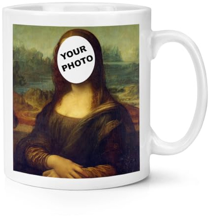 Tasse mit Aufschrift Mona Lisa Any Photo, 284 ml, personalisierbar