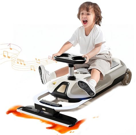 RIDEONMOP Reinigungs-Go-Kart für Kinder, tragbares Mini-Go-Kart mit coolen Lichtern und Musik, einziehbares Reinigungs-Wisch-Go-Kart, Kinder-Fahrzeug für 3+,Schwarz
