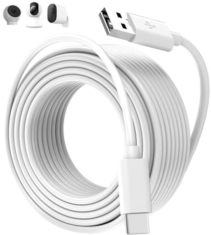 USB C Cable 8M,Extra Long Power Extension Cable Compatible with Mi Camera 2K Security Camera,Ring Pan-Tilt,for CCTV YESKMO eufy, USBA to USB C Charging Cord for Security Cameras,White