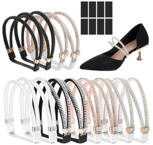ElevateTech 6 Pairs Rhinestone High Heels Shoe Straps, Detachable Elastic Shoe Laces With Antislip Stickers Installation Free Prevent Falling Anti Loose Shoelace Accessories Suitable Ladies Girls Gift