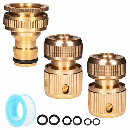 Brass Tap Connector - Kitchen Sink & Garden Hose Adapter, 22mm Female to 24mm Male Threaded Fittings, 1/2 Hose Pipe Quick Connector for Gardening, Home Watering,Car Washing
