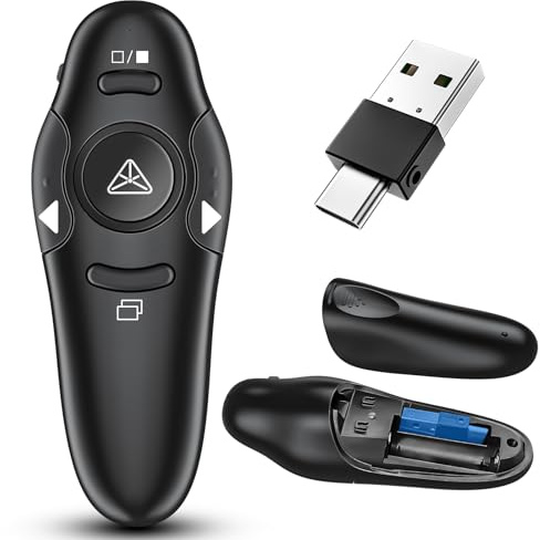 ZRZLMVP USB Presenter mit Laserpointer Wireless Pointer für Präsentationen | [2-in-1 USB & Type C] 2.4 GHz PC Fernbedienung Präsentations-Fernbedienung für PowerPoint/Windows/Mac/Keynote/Google Slides