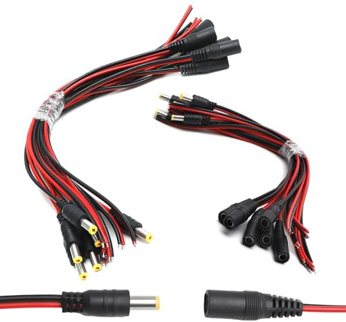 TNSLAND 6 Paare DC Kabel, 18AWG DC 12V 5A 5.5 x 2.1mm Male Female DC Power Pigtail Kabel, DC Hohlstecker für CCTV Sicherheit Kamera, Überwachungs