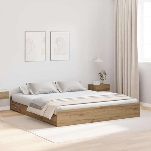 vidaXL Bettgestell mit Stauraum Artisan-Eiche 180 x 200 cm, Schlafzimmer, minimalistisches Design, praktisches Schlafbett für cleveren Stauraum, Moderne Möbel für Raummanagement