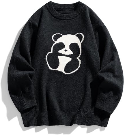 Generisch Men's Crewneck Sweatshirt Panda Printed Long Sleeve Pullover with Crew Neck Comfortable Long Sleeve Shirts Leisure Sports Tops Shirt Activewear, black, M