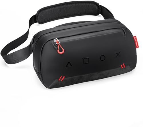K&F CONCEPT Borsa per console di gioco, borsa a tracolla da viaggio portatile con 8 scomparti per schede di gioco per console e accessori, compatibile con Switch 2/Steam Deck OLED/PlayStation