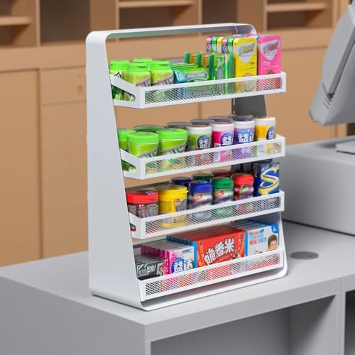 Oracra Küchenwagen 4-stöckige Snack-Ausstellungsständer für Den Einzelhandel, 40 cm Breiter Süßigkeitenkorb für Den Imbiss, Supermarktregal für Kaugummi/Schokolade(White)