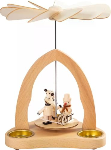 Rudolphs Schatzkiste Teelichtpyramide mit Winterkindern und Schneemann in Naturfarben BxHxT 21x20x21cm NEU Teelichtpyramide Winterfiguren Holzspiel Schneemann Kinderdeko Drehpyramide