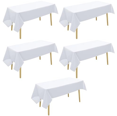 5 Pack Portable White Table Cloth Party, 5 Pack Reusable Tablecloth for Parties, Elegant White Table Cloths, Paper Tablecloths for Events, Standard Size Disposable Table Cloth Alternative