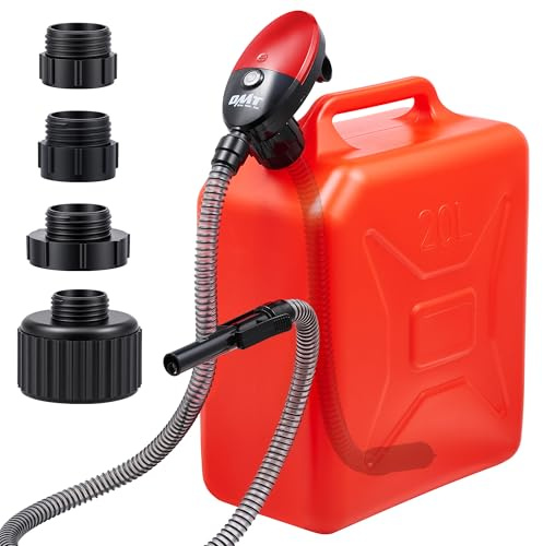 Orion Motor Tech Fuel Transfer Pump, 21L/min Electric Gas Can Pump with 1.3m Hose Auto-Shutoff Sensor, USB-C & AA Battery Operated Portable Fuel Pump with 4 Adapters for Gasoline Diesel Kerosene, Red