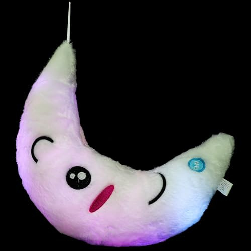 ELAYARD Almohada de Peluche Luz LED Forma de Luna Cojín Luminoso Decorativo de Felpa para Obsequio de Cumpleaños Infantil y Decoración para Dormitorio o Sala