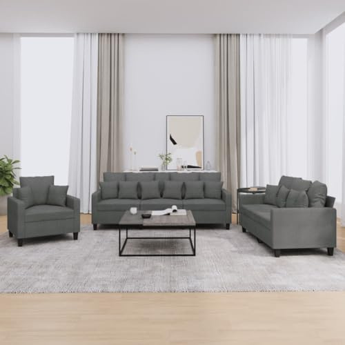 Mandloder 3-TLG. Sofagarnitur Dunkelgrau Stoff, Modernes Design, Robuste Metall-Holz-Konstruktion, Bequeme Polsterung für Wohnzimmer, Inklusive Kissen, Atmungsaktiver Bezug, 198 cm Breite