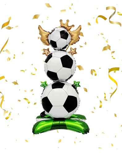 KONFEN Stehend Fussball Luftballon, Großer Fußball Balloon in Form gestapelter Fußbälle, Riesiger Fußball Deko Folienballon Für Junge Party Spieltag Party Dekoration, 98 x 41CM