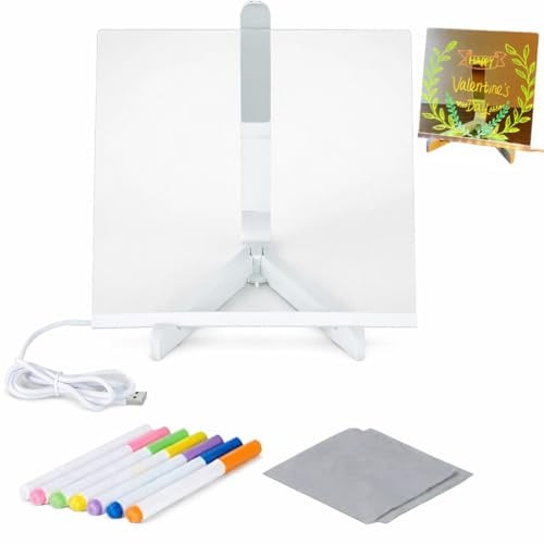 Tomedeks 1 Stück LED zeichentafel kinder mit Ständer,7-Farben-Stift,15x15CM Schreibtisch-Wand Leuchttafel,Maltafel Kinder für Ladenstände,Schreibtisch,Büro,Zuhause