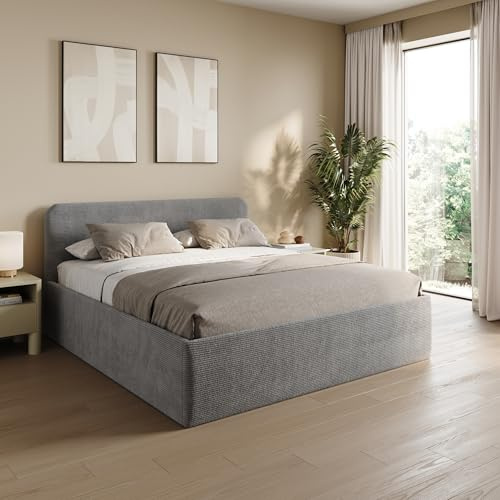 Home Collective Polsterbett 160x200 cm Doppelbett Bett mit verstellbarem Lattenrost & Stauraum, viele Größen verfügbar | Kordstoff Grau