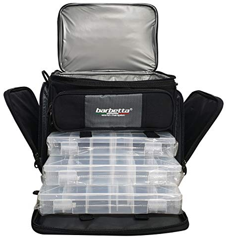 Carson - Borsa da Pesca con 3 Scatole da Pesca Incluse, Materiale Resistente Deluxe con Cuciture Rinforzate e Tracolla Imbottita, 2 Vani Capienti, Tessuto Anti Pioggia - Dim. 38 x 25 x 30h (GP956)