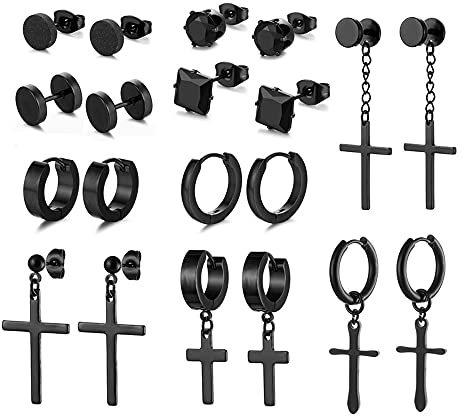 10 Paare Ohrstecker Set, Schwarze Ohrringe Ohrstecker, Kreuz Ohrstecker, Edelstahl Baumeln Ohrringe, 10 Formen, Männer und Frauen Tragen Ohrringe zur Dekoration