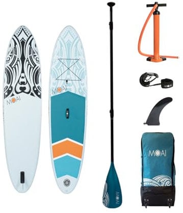 MOAI 9'5 SUP Stand Up Paddle Board – Premium-Paket inklusive Fiberglass Paddel, Tasche, Pumpe und Flosse Aufblasbar Sup Board