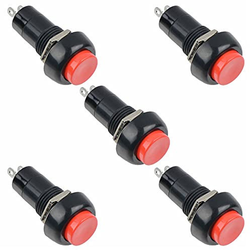 Red On-(Off) Momentary Round Push Button Switch 12mm SPST Hobby DIY Auto Electronics (Pack of 5)