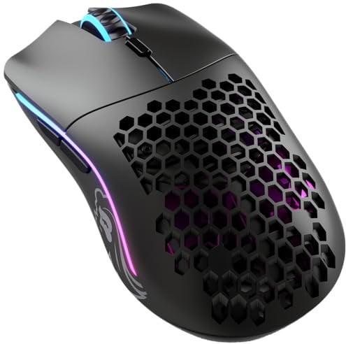 Glorious Gaming Model O- (Minus) Wireless Gaming Mouse – Superleichte 65 g, Wabendesign, RGB-Beleuchtung, beidhändig, verzögerungsfreier 2,4-GHz-Funk, bis zu 71 Stunden Akku – Mattschwarz