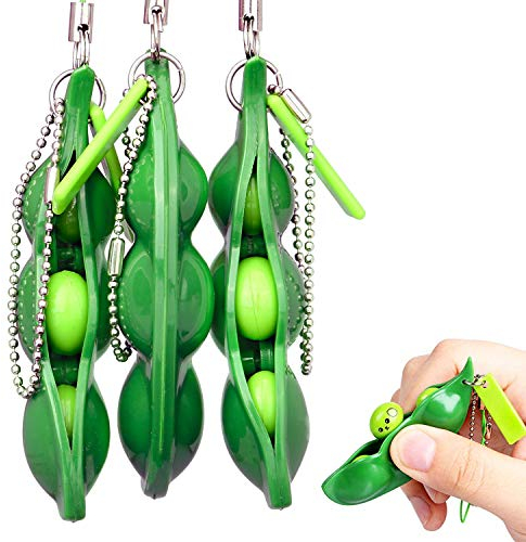 Squishy Porte-Clef,3 pcs Écraser Un Porte-clés Presser Un Haricot Fidget Soulagement de l'anxiété et du Stress Fidgets Porte-clés Keychain avec Anneau pour Enfants Adluts Pendentif Téléphone