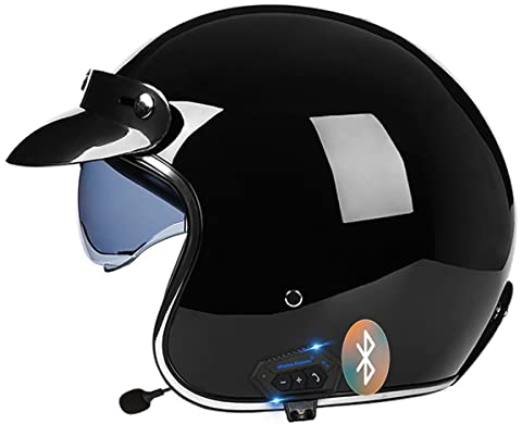 SDFGDFD Bluetooth Motorrad Halbhelm Jethelm Retro-Moto-Helm Mit Sonnenblende - Vintage Halbschale für Männer und Frauen - ECE-Zulassung