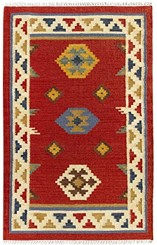 HAMID - Kelim Teppich Lori mit Geometrischem Oriental Design, Kelim Teppich 100% Wolle, Handgeknüpfter Kelim, Flurteppich, Wohnzimmer, Schlafzimmer, Wohnzimmer (D.3, 170x110 cm)