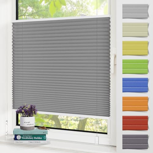 Zarnan Plissee ohne Bohren Blickdicht Anthrazit 90x150cm(BXH) plissee klemmfix UV-Schutz & Lichtfilterung Klemmplisseeses Fenster ohne Bohren Plissee mit Klemmträger easyfix Jalousie für Fenster