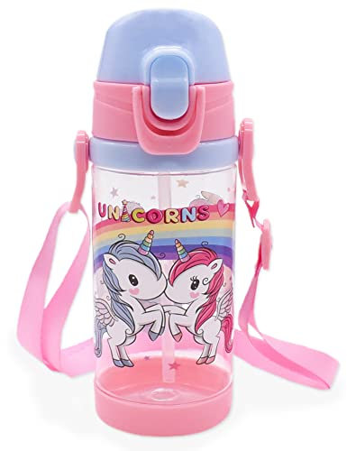 Babioms Gourde Enfant, Gourde Enfant Anti Fuite, avec Paille et Corde Réglable pour l'école, Les Sports et la Maternelle, Gourde de Sport pour Enfants (450ml)