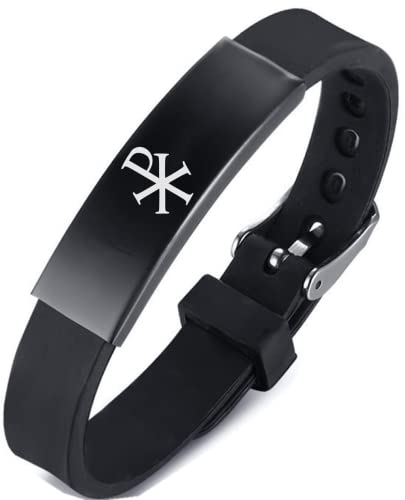 KBNSUIAN Chi und Rho Die Griechischen Wörter XP Christogram Symbol Silikon Armband für Christen, Religiöser Name von Christus Amulett Armreif Katholische Taufe Schmuck für Schutz, Einstellbar