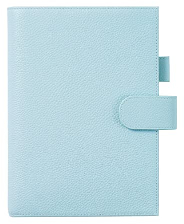 Moterm Leder Cover für A5 Notizbuch - Passt Hobonichi Cousin,Stalogy und Midori MD Planer,mit Stiftschlaufe,Kartenfächer und hintere Tasche (Kiesel-Hellblau)