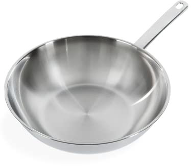 BK Bright Edelstahl 28cm Wokpfanne, Stay Cool Griff, Professionelles Kochen, 18/10 Edelstahl, Induktion, Backofenfest bis 230°C, Bratrostsicher, Spülmaschinenfest, Silber