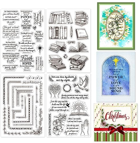 GLOBLELAND 4 Blatt Bibel-Segen-Text, Klare Stempel Für Kartenherstellung, Buch, Blumenecke, Silikon, Siegel, Transparente Stempel Für DIY, Scrapbooking, Tagebücher, Dekorativ